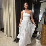 ACLER (white) Grangecourt one shoulder pleated maxi