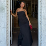 ST AGNI (black) Gathered strapless longline midi