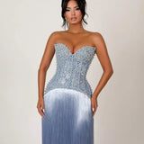 TABJA (blue) Lunarcolumn fringe gown
