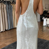 DIO (white) Sequin backless maxi