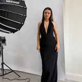 MISHA (black) Delta Suiting halter maxi