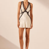 SHONA JOY (ivory) Camille satin black lace mini
