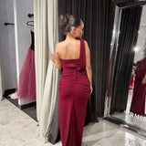 SHE IS OLLA (red) Madeleine one shoulder maxi