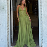 FENITY (green) Gaia pleated halter maxi