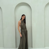 ARCINA ORI (khaki) Santina halter neck maxi