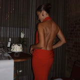 MISHA (red) Vanessa jersey halter maxi