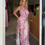 NBD (floral) Divya halter frill maxi