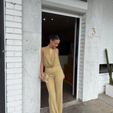 MISHA (gold) Olivia halter sparkly jumpsuit