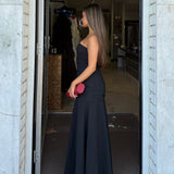 ST AGNI (black) Gathered strapless longline midi