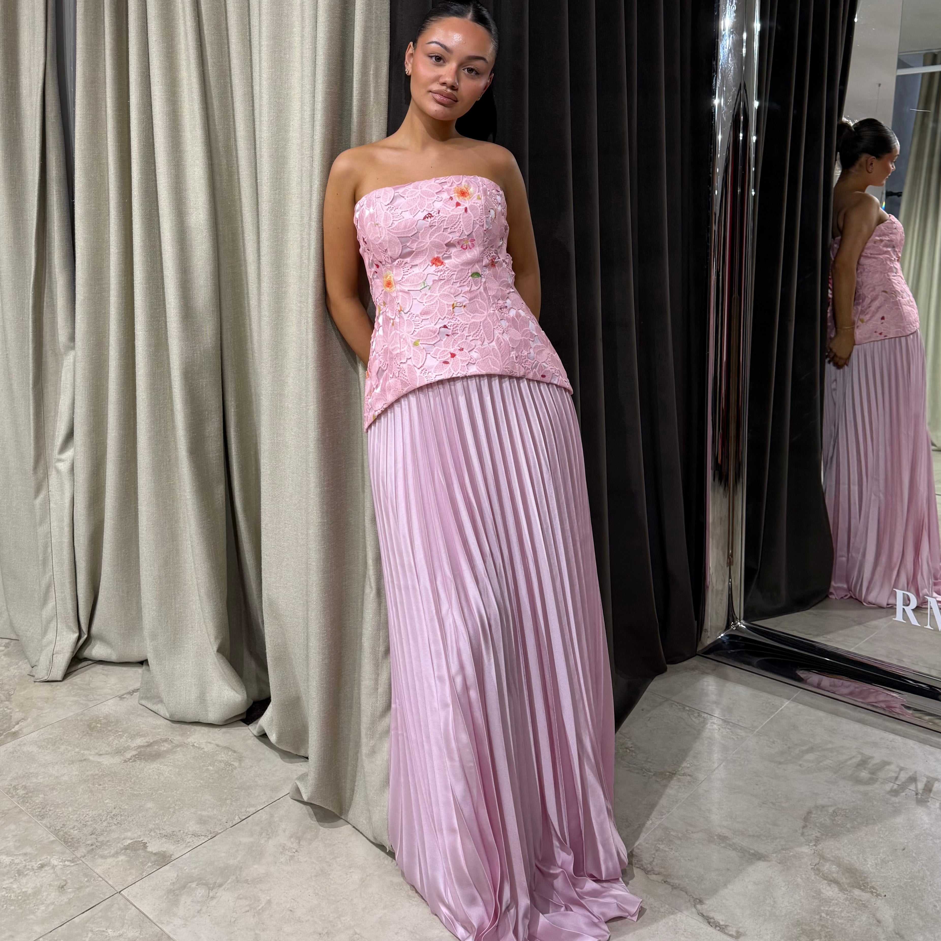 justin tong pink dress Cascade Pleated Gown In Pink | JUSTIN TONG