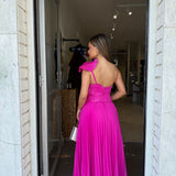 ACLER (magenta pink) Pleated one shoulder maxi