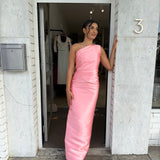 SOLACE LONDON (pink) Kira Twill one shoulder gown
