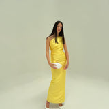 SOLACE LONDON (yellow) Kira Twill one shoulder gown