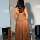 MINA (brown) Prentice Chiffon Halter Drape Gown