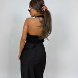 MISHA (black) Celine satin rouged halter gown