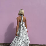 REBECCA VALLANCE (black/white) Delia polka dot halter midi