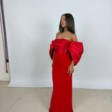 SOLACE LONDON (red) Arla off shoulder gown