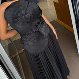 ACLER (black) Pleated one shoulder maxi