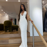 ALBINA DYLA (white) Crystal Halter CUSTOM Couture Gown