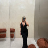 MISHA (black) Delta Suiting halter maxi