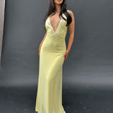 ANCE GRIA (lemon yellow) Rosa deep plunge gown