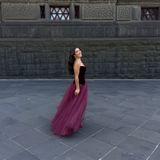 CUSTOM MADE (wine/burgundy) velvet corset with tule maxi