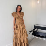 AJE (tan/brown) Eleni Tiered Maxi frill skirt/top set