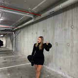 SOLACE LONDON (black) high neck long sleeve mini