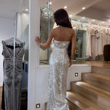 CHRISTOPHER ESBER (silver) Palm Sequin Maxi