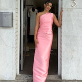 SOLACE LONDON (pink) Kira Twill one shoulder gown