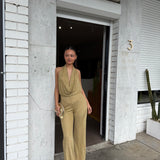 MISHA (gold) Olivia halter sparkly jumpsuit