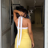 SIR THE LABEL (yellow/white) linen halter mini