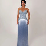 TABJA (blue) Lunarcolumn fringe gown