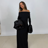 SOLACE LONDON (black) Talia off shoulder maxi