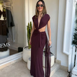 BEC AND BRIDGE (plum wine) Odea mesh drape maxi