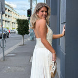 CUSTOM MADE (pearl / ivory) Lucy Fringe Halter Maxi