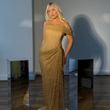 VILDANE KAMEROLLI (gold) Angelina Draped Beaded Gown