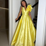 BARIANO (yellow) Mirella v neck ruffle gown