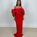 SOLACE LONDON (red) Arla off shoulder gown