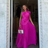 ACLER (magenta pink) Pleated one shoulder maxi