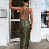 PORTIA AND SCARLETT (olive green) Luciene Halter Gown