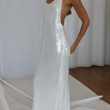DIO (white) Sequin backless maxi