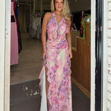 NBD (floral) Divya halter frill maxi