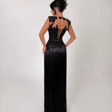 TABJA (black) Nuitpetal fringe gown