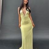 ANCE GRIA (lemon yellow) Rosa deep plunge gown