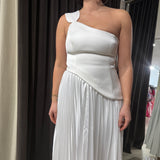 ACLER (white) Grangecourt one shoulder pleated maxi