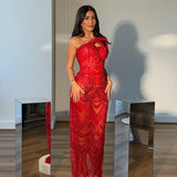 ALBINA DYLA (red) Ruby Twist Embellished Gown