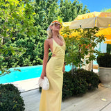 SIR THE LABEL (yellow) Magnolia beaded halter maxi