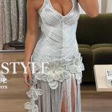 DEJZI (silver) Lumiere fringe maxi