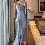 CUSTOM MADE (blue) Strapless Drape Gown